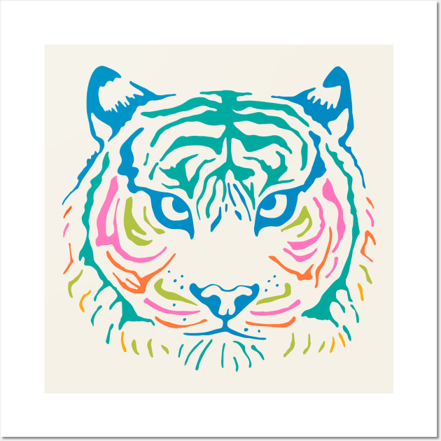 TIGER'S EYE Staring Wild Big Cat Tiger Face Head in Rainbow Colours - UnBlink Studio by Jackie Tahara Wall Art by UnBlink Studio by Jackie Tahara